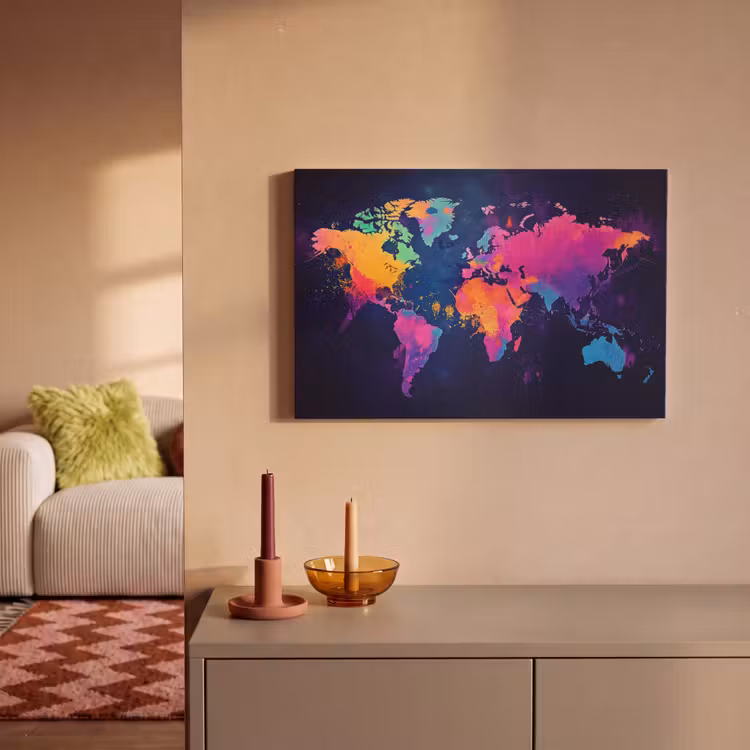 Canvas schilderij - Wereldkaart - Kleurrijk - Graffiti — 2