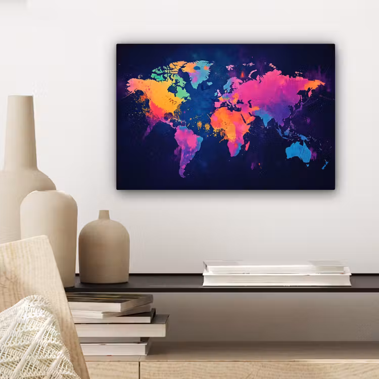 Canvas schilderij - Wereldkaart - Kleurrijk - Graffiti — 5