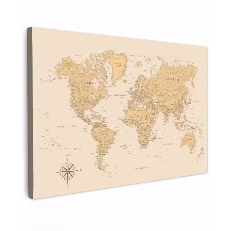 Canvas schilderij - Wereldkaart - Realistisch - Beige — 1