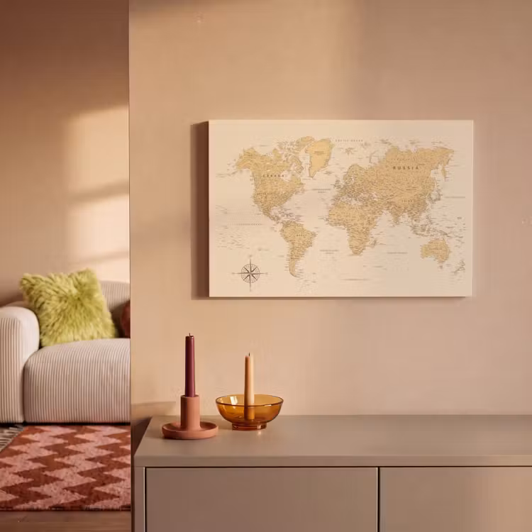 Canvas schilderij - Wereldkaart - Realistisch - Beige — 2