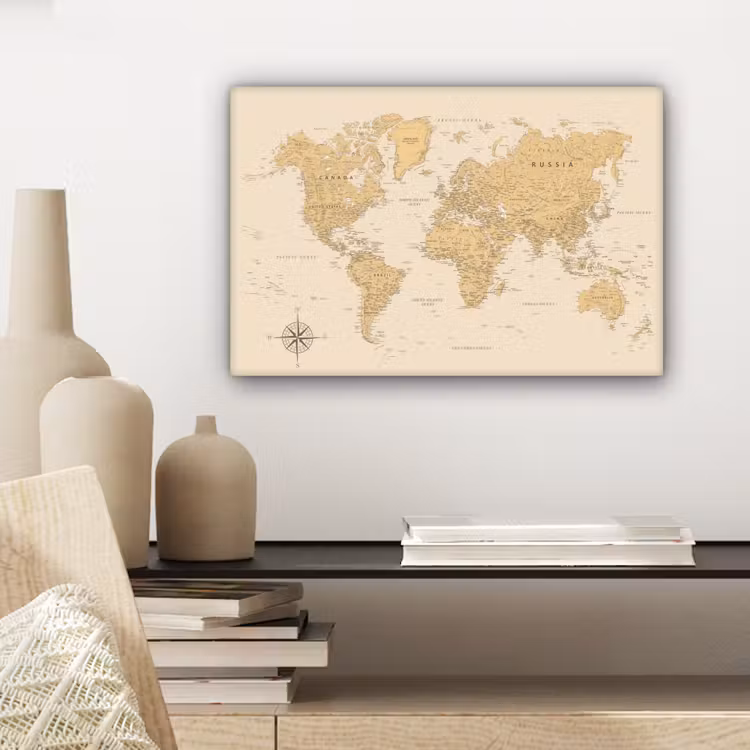 Canvas schilderij - Wereldkaart - Realistisch - Beige — 5