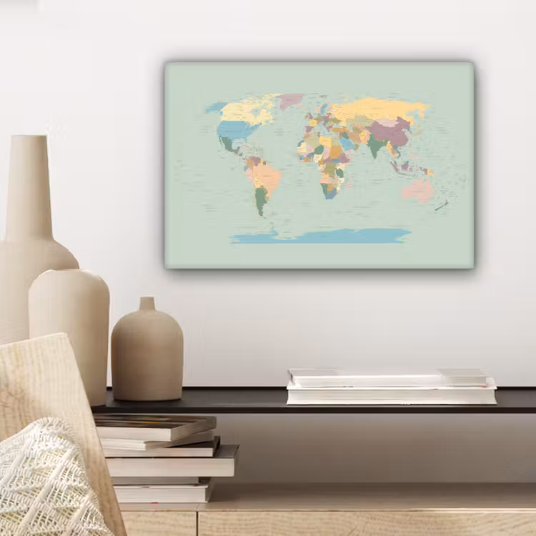 Canvas schilderij - Wereldkaart - Realistisch - Kaart — 5