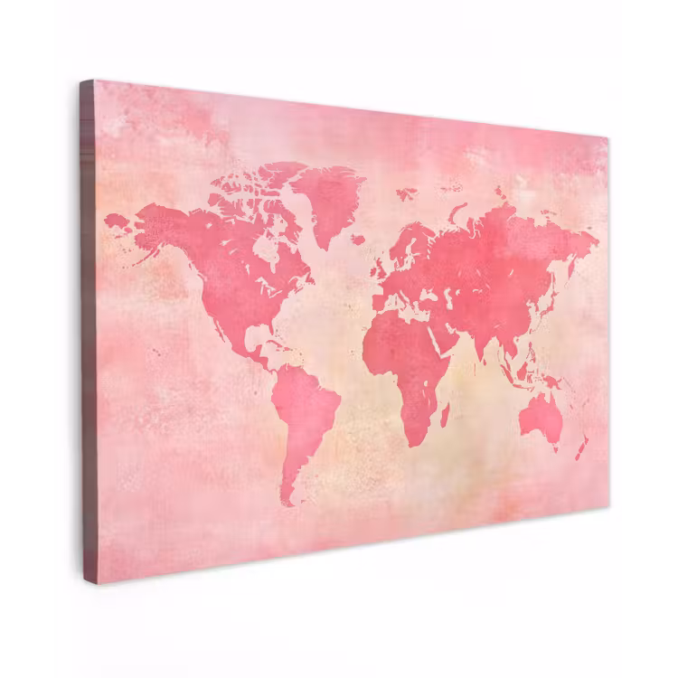 Canvas schilderij - Wereldkaart - Roze - Vaag — 1