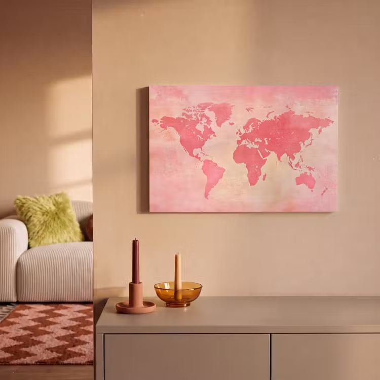 Canvas schilderij - Wereldkaart - Roze - Vaag — 2