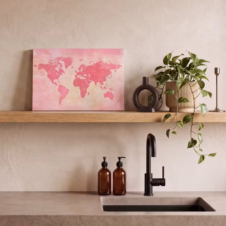 Canvas schilderij - Wereldkaart - Roze - Vaag — 3
