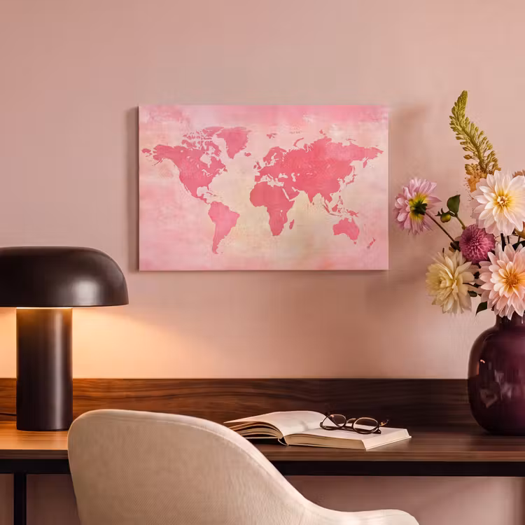Canvas schilderij - Wereldkaart - Roze - Vaag — 4