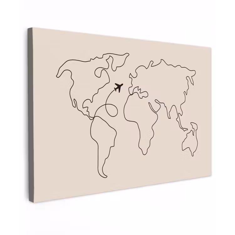 Canvas schilderij - Wereldkaart - Simpel - Vliegtuig — 1