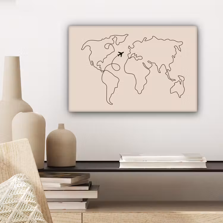 Canvas schilderij - Wereldkaart - Simpel - Vliegtuig — 5