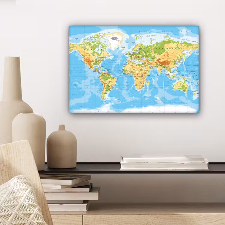 Canvas schilderij - Wereldkaart - Staatkundig - Blauw - Aarde - Educatief — 5
