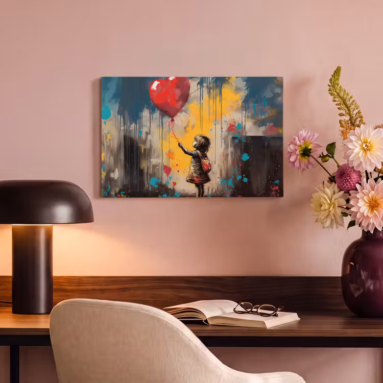Canvas schilderij - Meisje - Ballon - Hart - Graffiti — 4