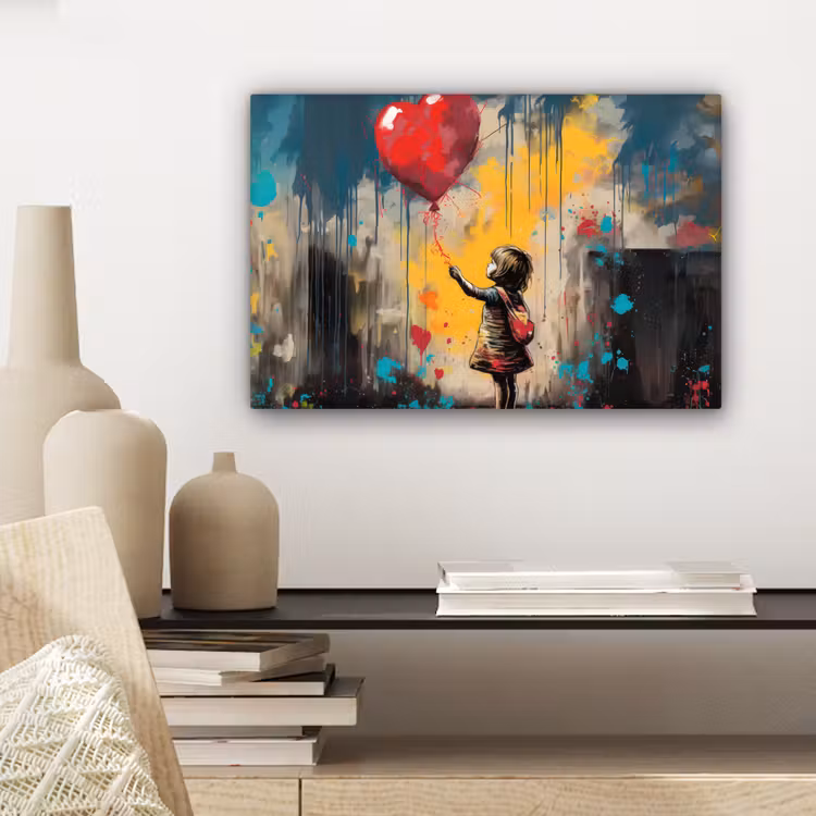 Canvas schilderij - Meisje - Ballon - Hart - Graffiti — 5