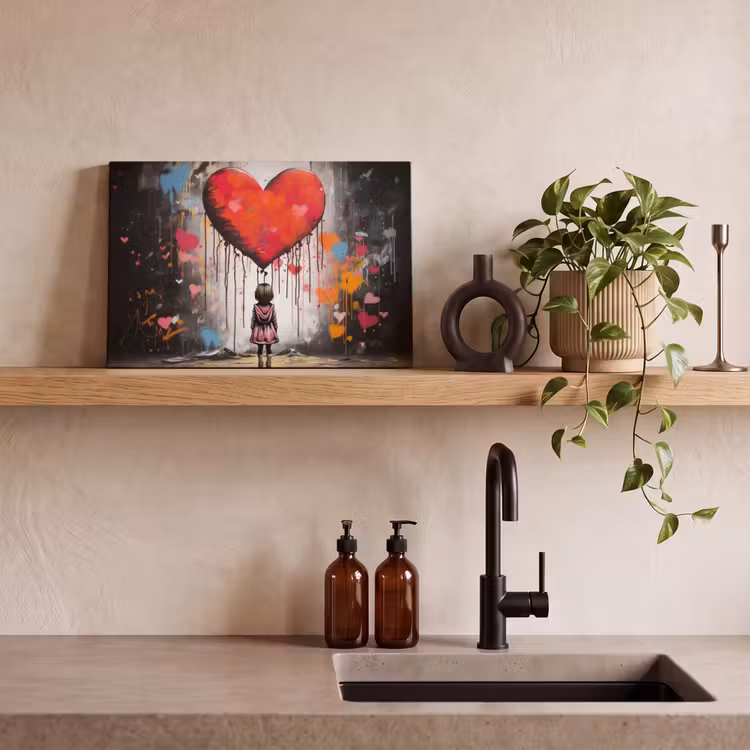 Canvas schilderij - Meisje - Hart - Graffiti - Kunst - Kleuren - Rood — 3