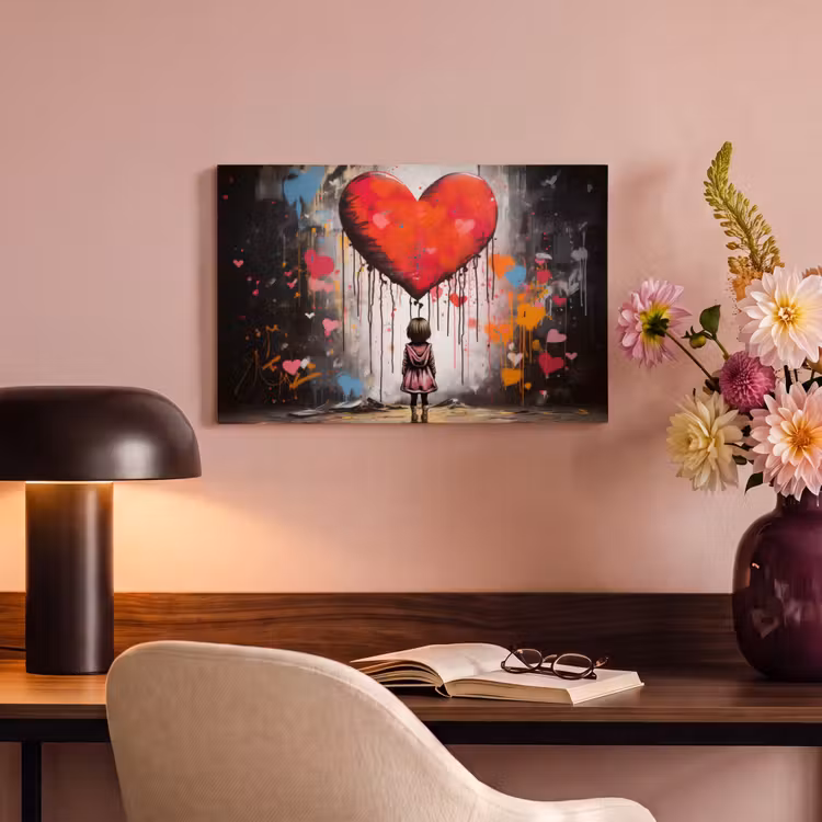 Canvas schilderij - Meisje - Hart - Graffiti - Kunst - Kleuren - Rood — 4
