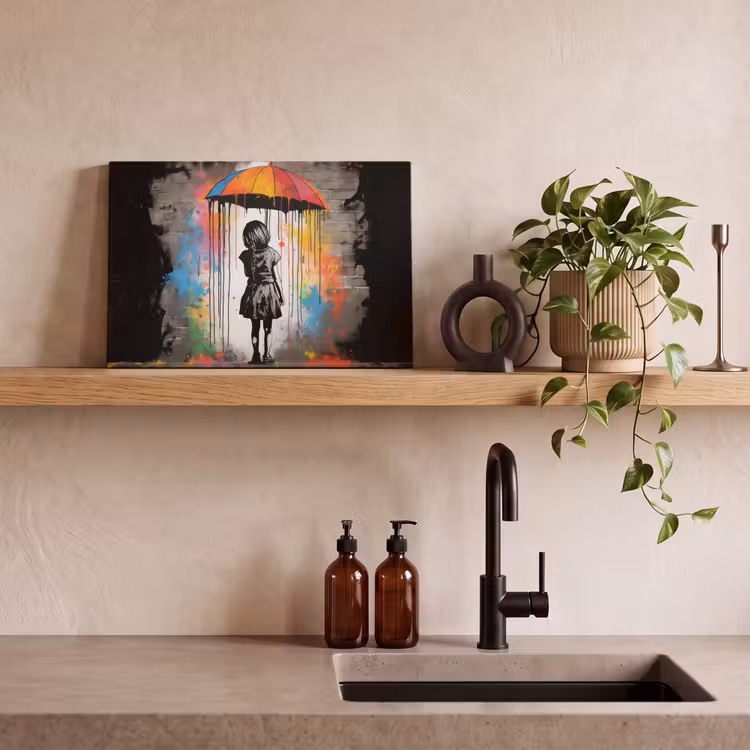 Canvas schilderij - Meisje - Kunst - Paraplu - Graffiti - Kleuren - Muur — 3