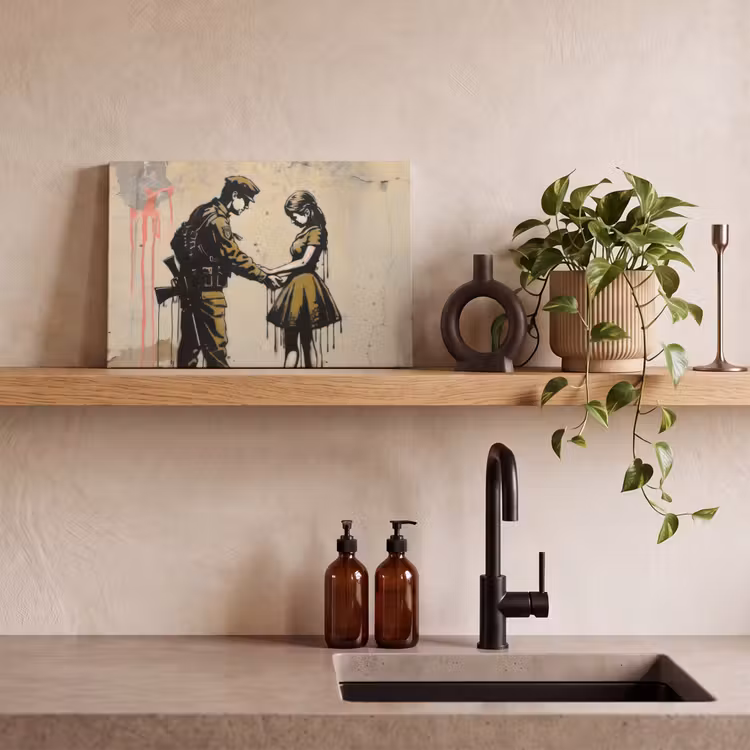 Canvas schilderij - Soldaat - Meisje - Bruin - Graffiti — 3