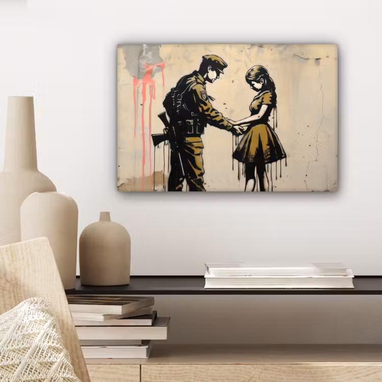 Canvas schilderij - Soldaat - Meisje - Bruin - Graffiti — 5