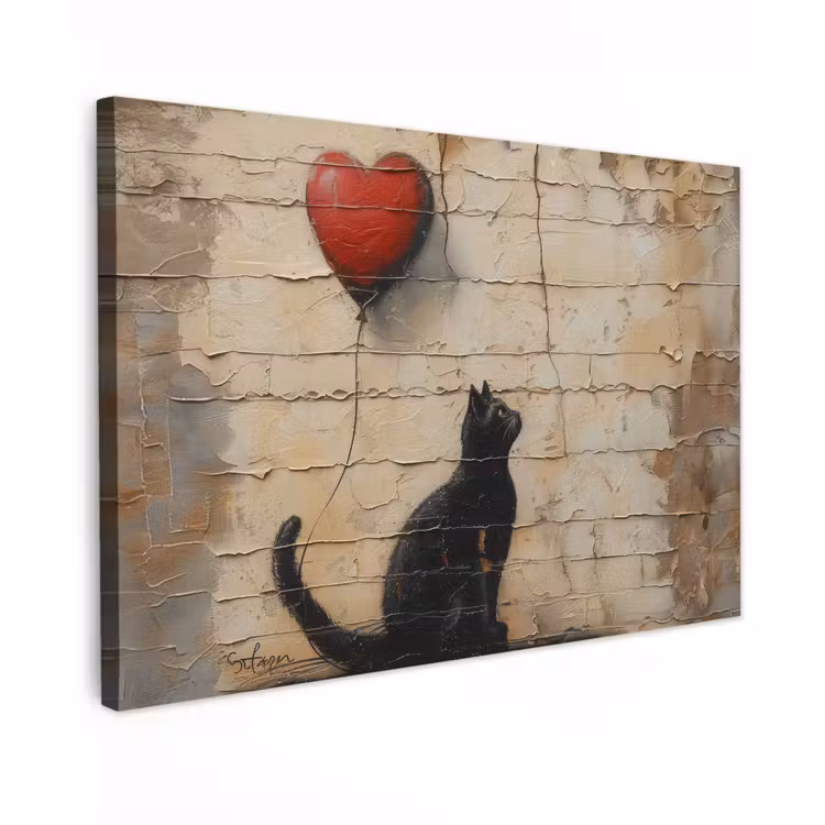 Canvas schilderij - Street art - Kat - Ballon - Graffiti - Banksy — 1