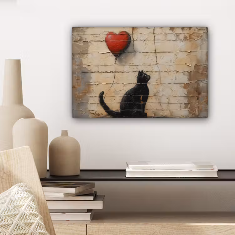 Canvas schilderij - Street art - Kat - Ballon - Graffiti - Banksy — 5