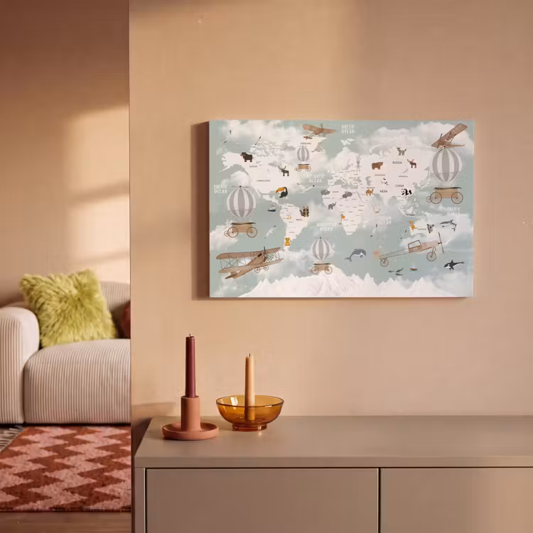Canvas schilderij - Wereldkaart - Kind - Vliegtuig — 2