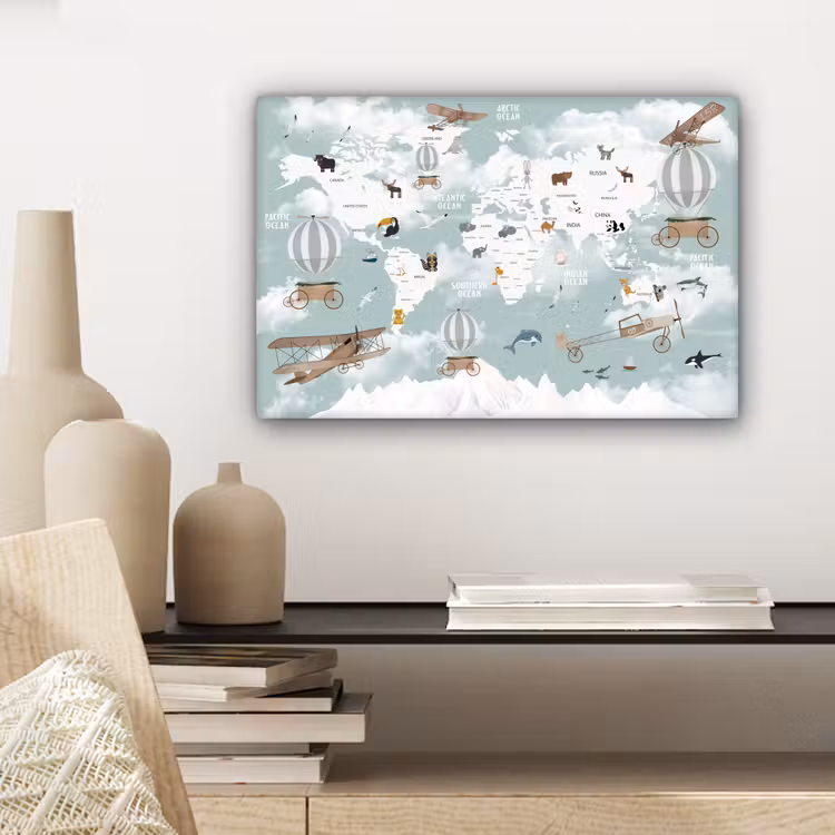 Canvas schilderij - Wereldkaart - Kind - Vliegtuig — 5