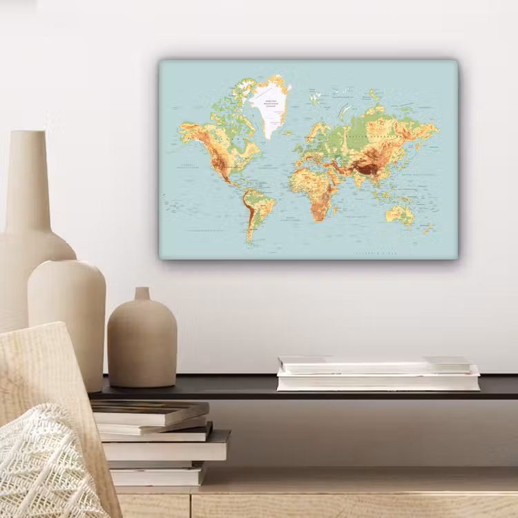 Canvas schilderij - Wereldkaart - Realistisch - Blauw — 5
