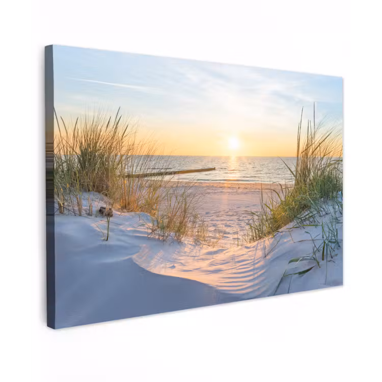 Canvas schilderij - Strand - Zon - Duin - Gras - Zand - Horizon — 1
