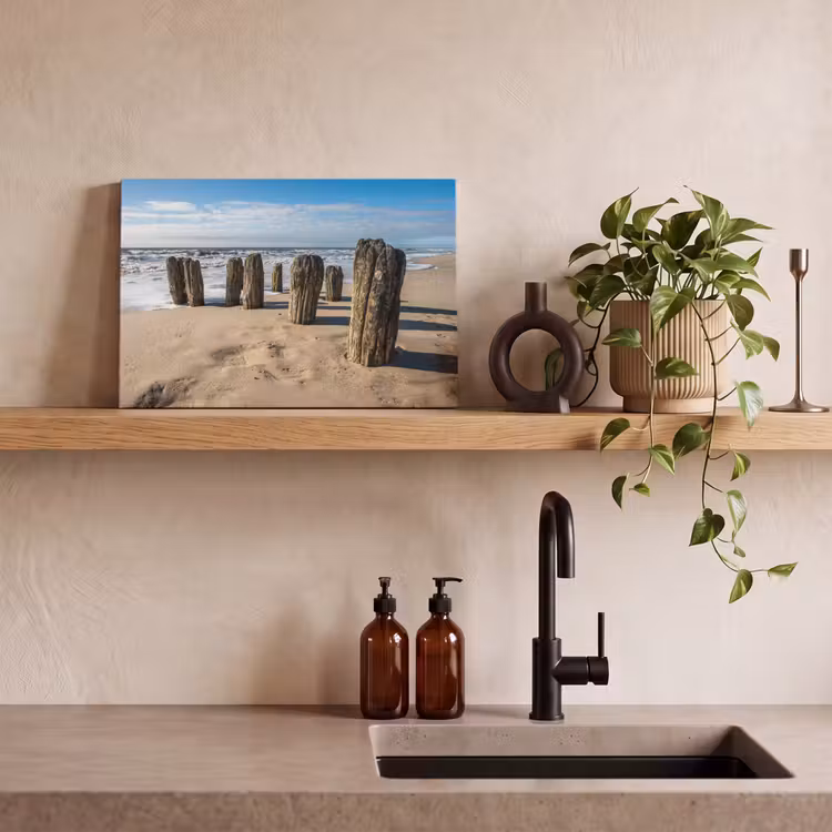 Canvas schilderij - Zand - Strand - Paal - Water - Zomer — 3