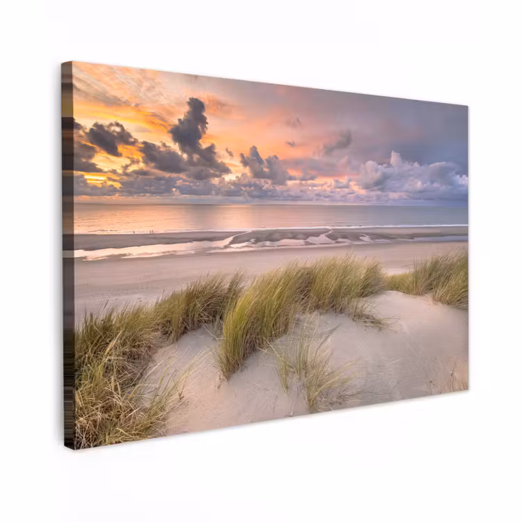 Canvas schilderij - Zonsondergang - Duin - Strand - Planten - Zee — 1