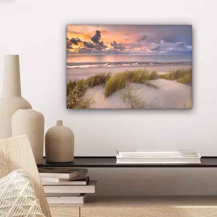 Canvas schilderij - Zonsondergang - Duin - Strand - Planten - Zee — 5