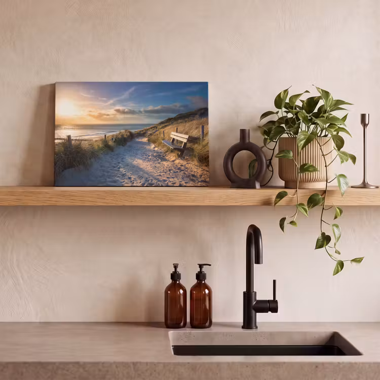 Canvas schilderij - Zonsondergang - Strand - Duin - Gras - Bank — 3