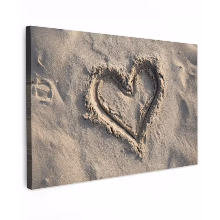 Canvas schilderij - Hartvorm - Getekend - Beige - Zand — 1