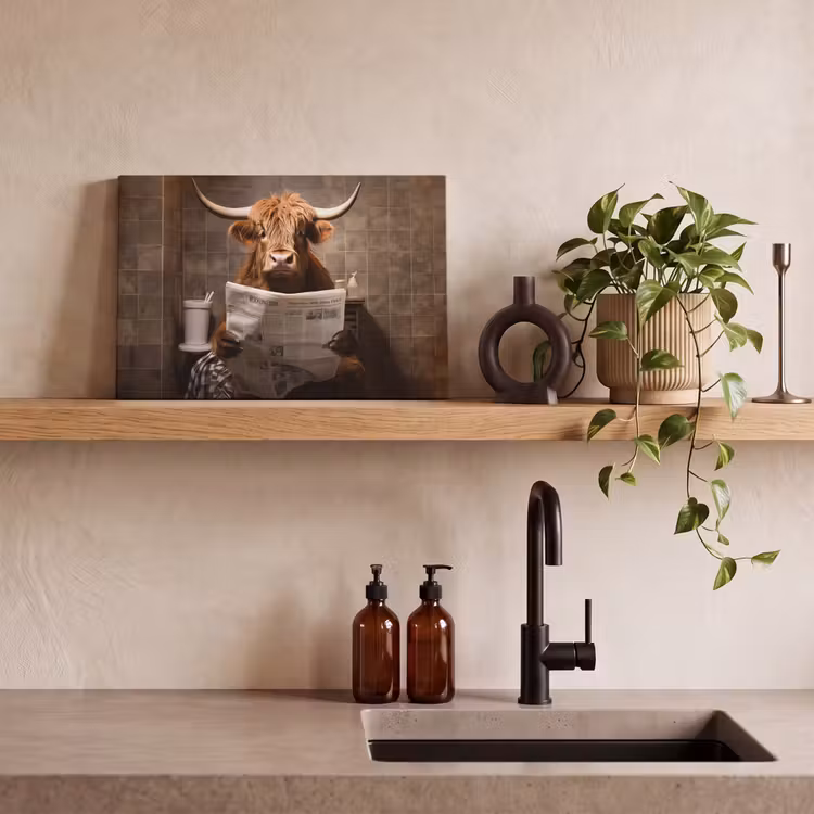 Canvas schilderij - Schotse hooglander - Krant - Toilet — 3