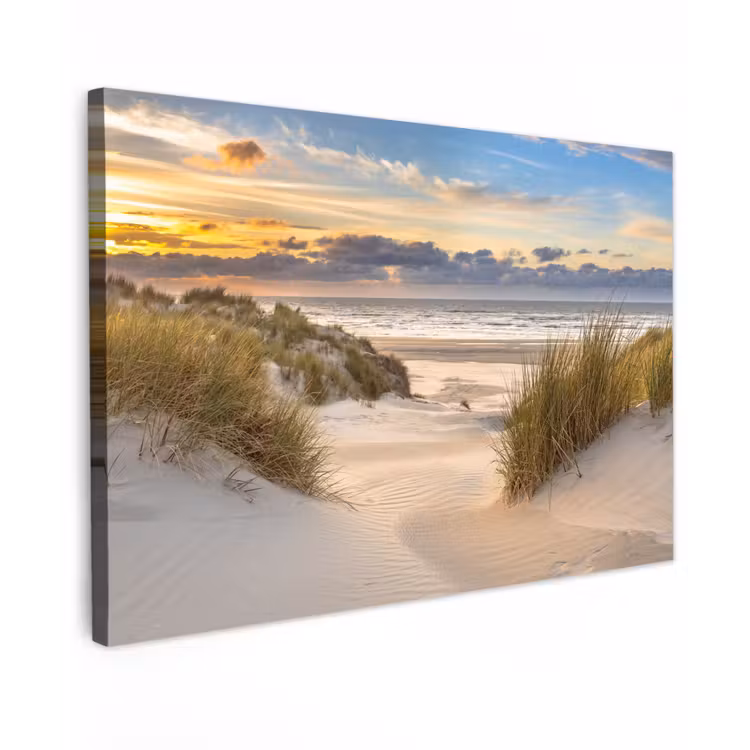 Canvas schilderij - Strand - Duin - Gras - Zonsondergang - Zee — 1