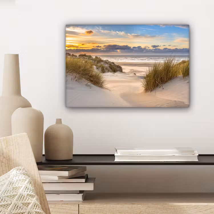 Canvas schilderij - Strand - Duin - Gras - Zonsondergang - Zee — 5