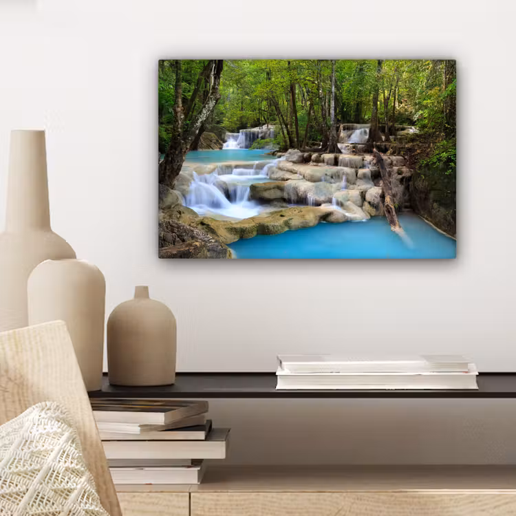 Canvas schilderij - Waterval - Natuur - Rivier - Bos - Water — 5
