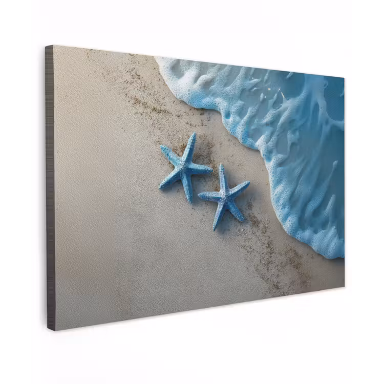 Canvas schilderij - Zeesterren - Zand - Zee - Blauw — 1