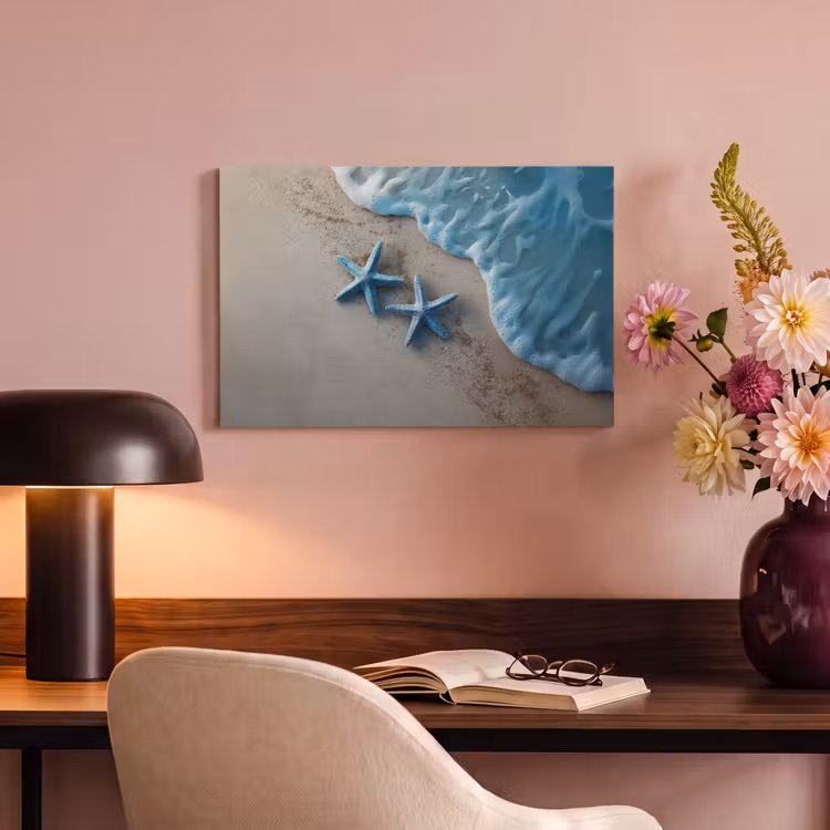 Canvas schilderij - Zeesterren - Zand - Zee - Blauw — 4