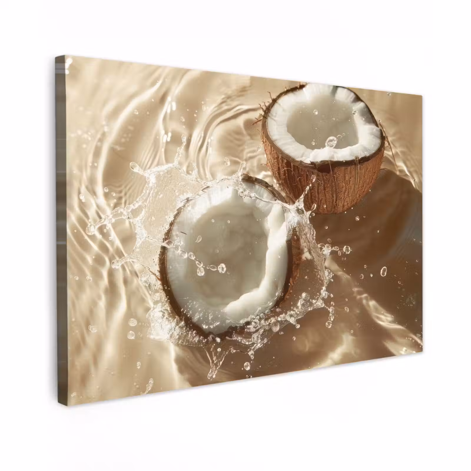 Canvas schilderij - Kokosnoot - Water - Beige - Spetters — 1