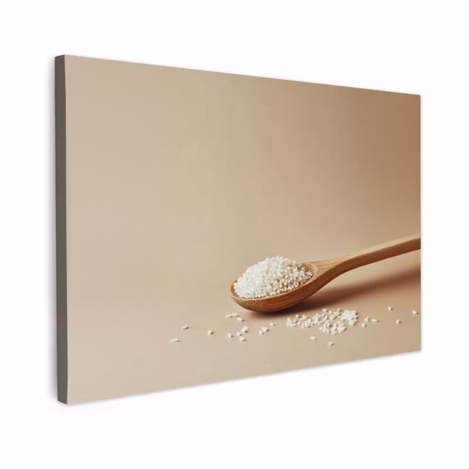 Canvas schilderij - Lepel - Rijst - Hout - Beige — 1