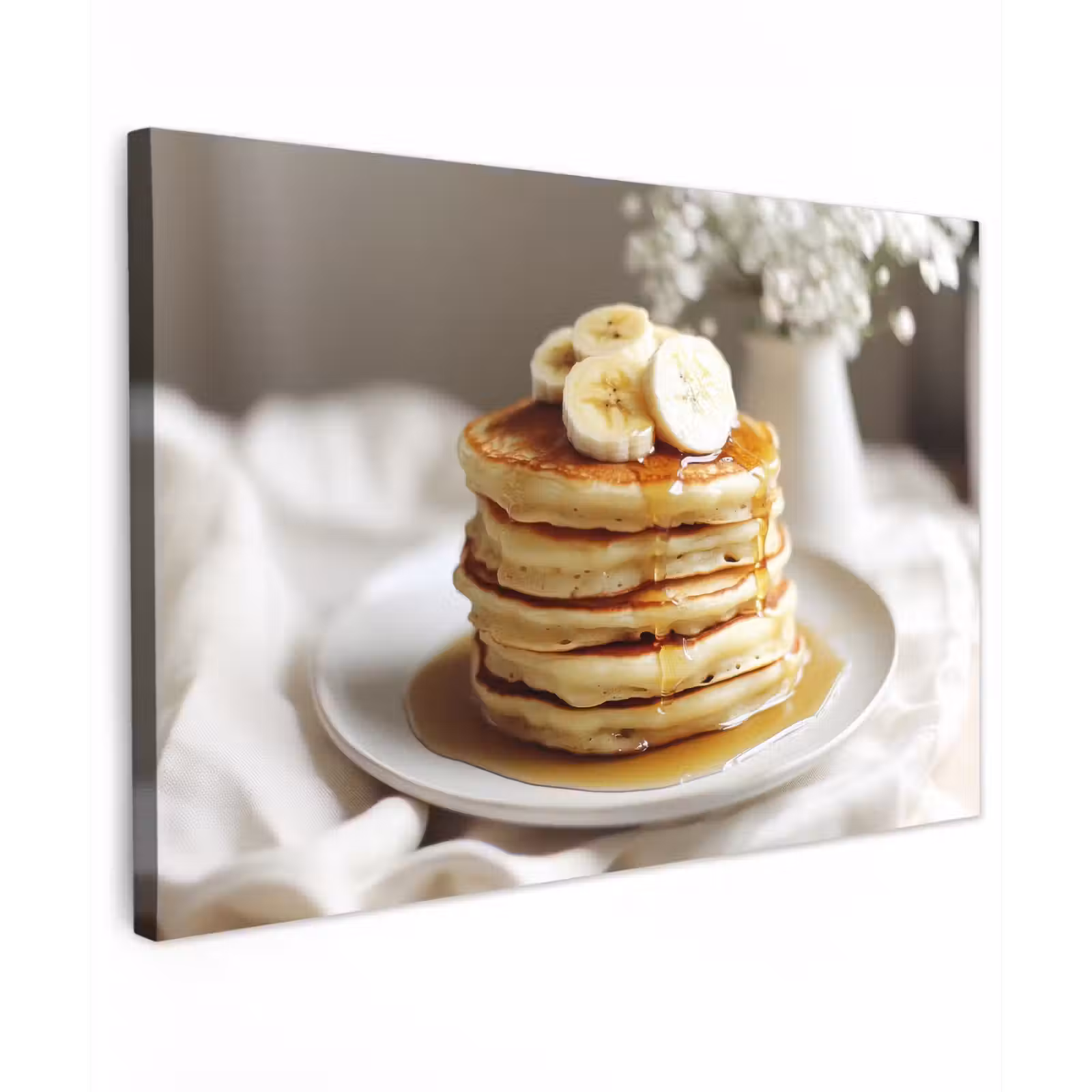 Canvas schilderij - Pannenkoeken - Banaan - Siroop - Wit - Beige — 1