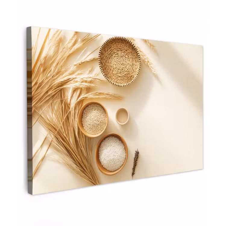 Canvas schilderij - Granen - Hout - Kom - Beige — 1