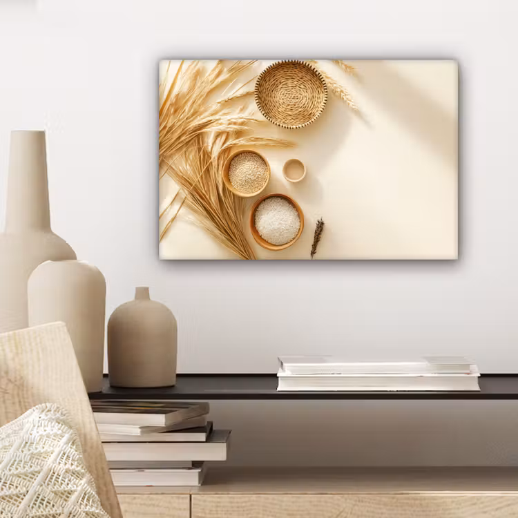 Canvas schilderij - Granen - Hout - Kom - Beige — 5