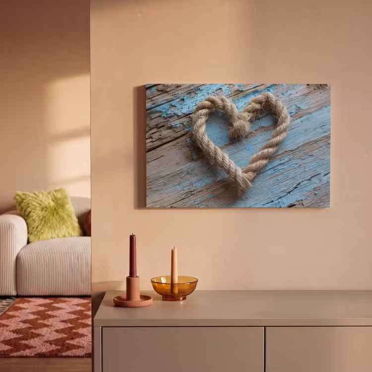 Canvas schilderij - Hart - Touw - Hout - Rustiek — 2