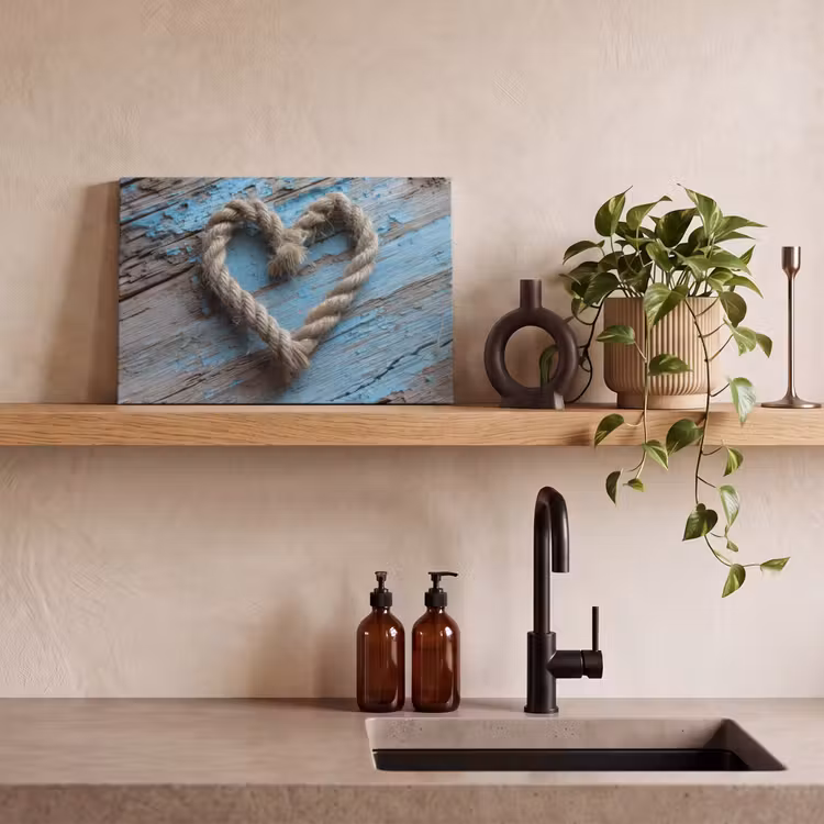 Canvas schilderij - Hart - Touw - Hout - Rustiek — 3