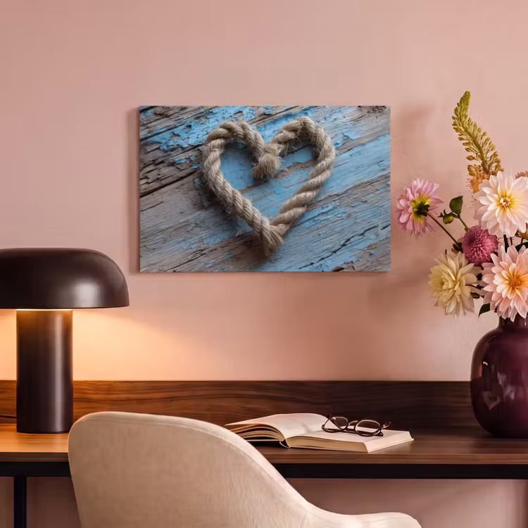 Canvas schilderij - Hart - Touw - Hout - Rustiek — 4