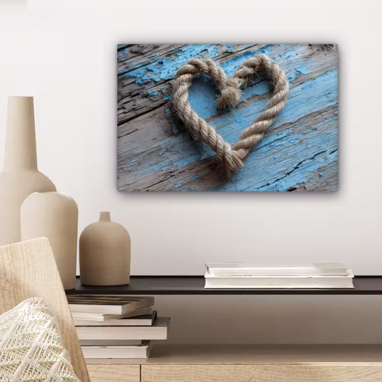 Canvas schilderij - Hart - Touw - Hout - Rustiek — 5
