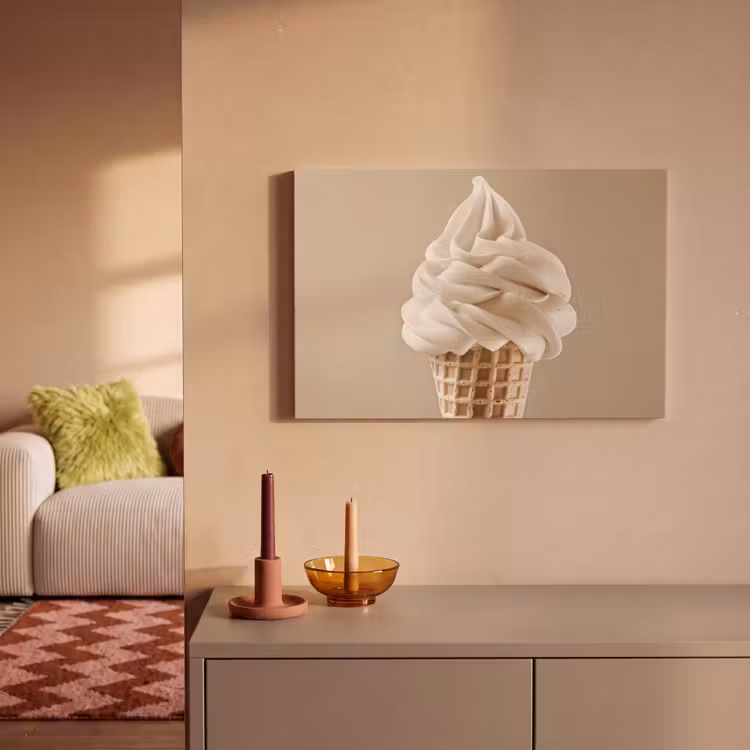 Canvas schilderij - IJs - Softijs - Romig - Hoorntje - Beige — 2