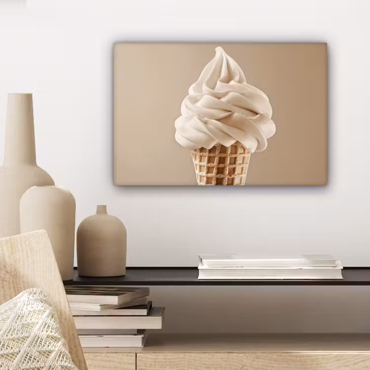 Canvas schilderij - IJs - Softijs - Romig - Hoorntje - Beige — 5