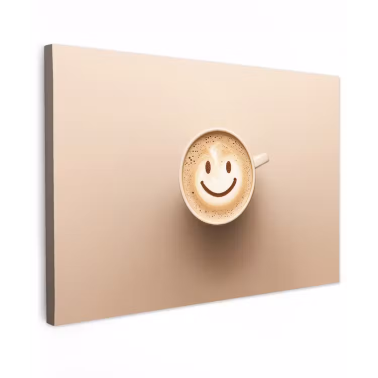Canvas schilderij - Koffie - Melkschuim - Lach - Beige — 1