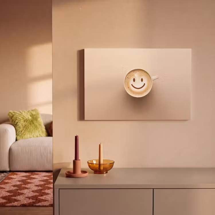 Canvas schilderij - Koffie - Melkschuim - Lach - Beige — 2